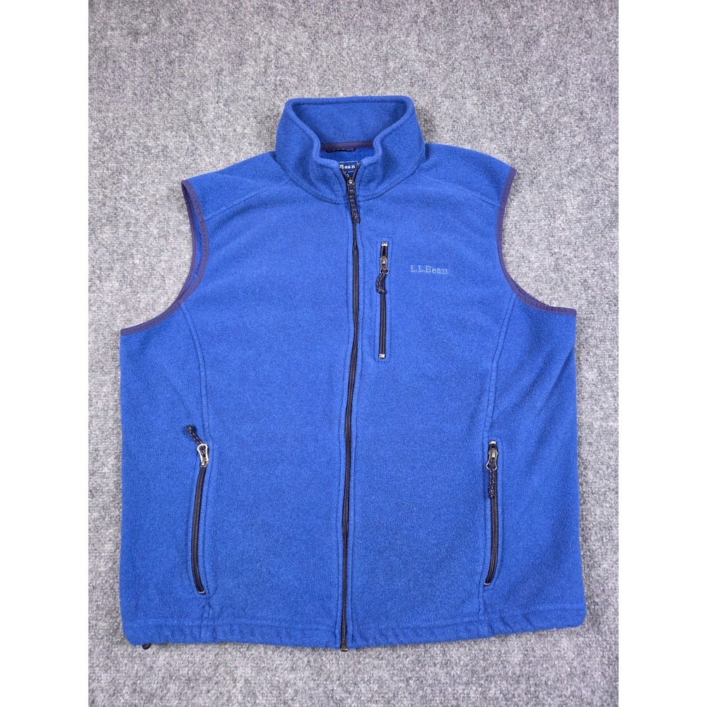 L.L. Bean Fleece Vest Mens L Blue Polartec Full Zip Sleeveless Jacket 284628